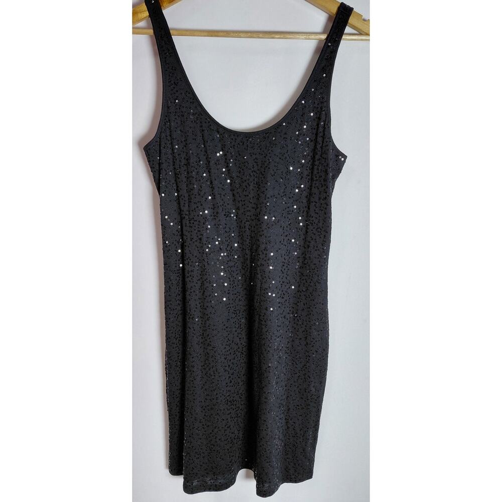 EXPRESS DREAMWEIGHT Cotton Sequin Tank Dress Black Solid Knit Short Women Size S